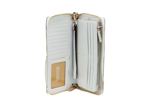 Michael Kors Jet Set Travel Large Optic White Gold Continental Wristlet Wallet